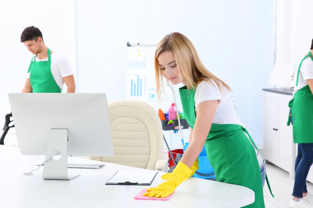 Office surfaces being cleaned
